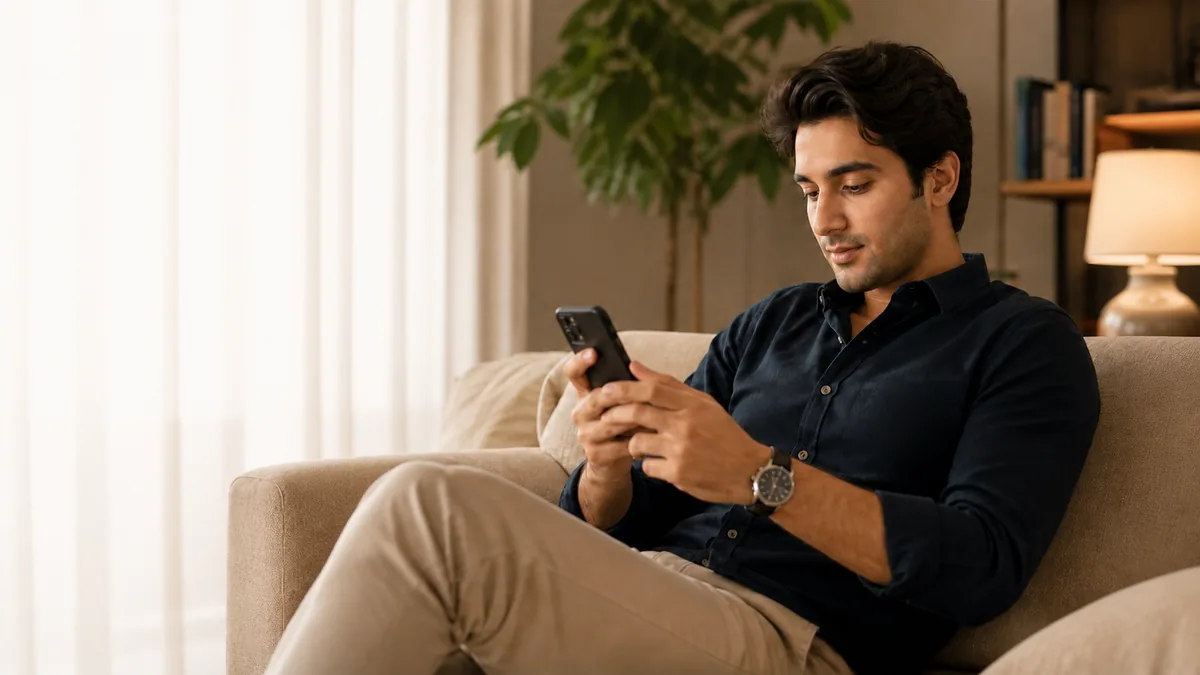 A consumer using a phone to check reviews before making a decision